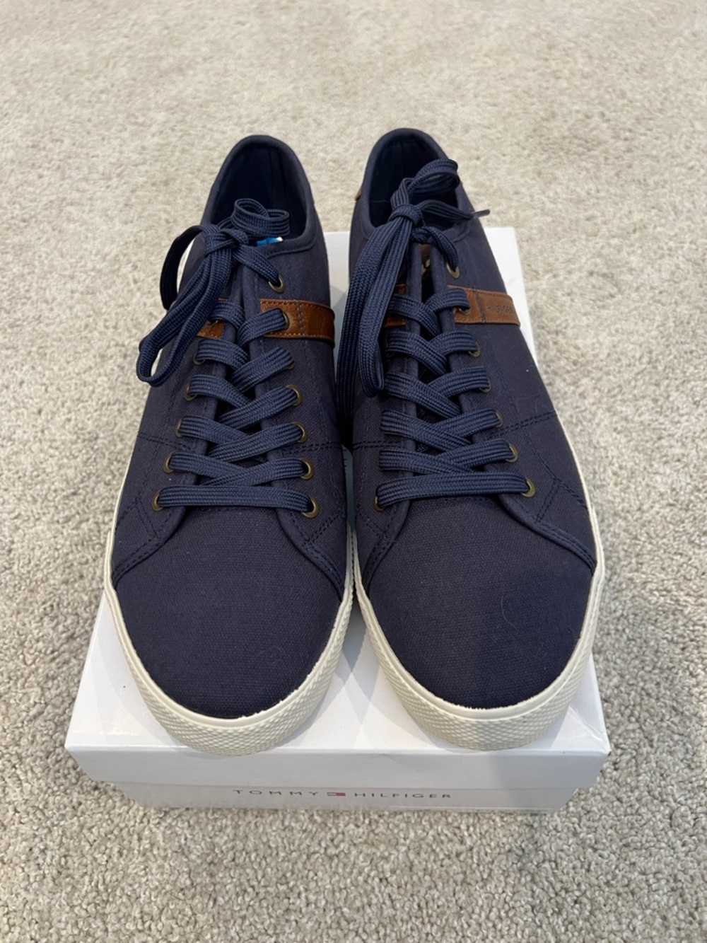 Tommy Hilfiger Navy Canvas Sneakers with Brown Trim